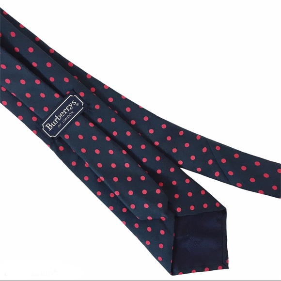 Vintage Burberry Silk Navy Red Polka Dot Tie - Picture 1 of 11